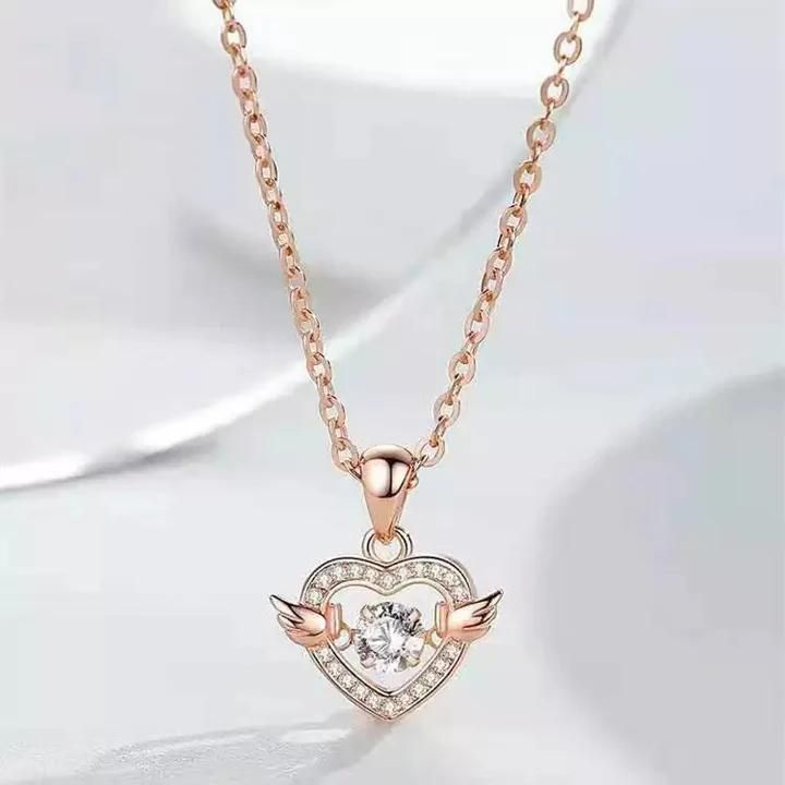 Rose Gold Heart Wing Necklace