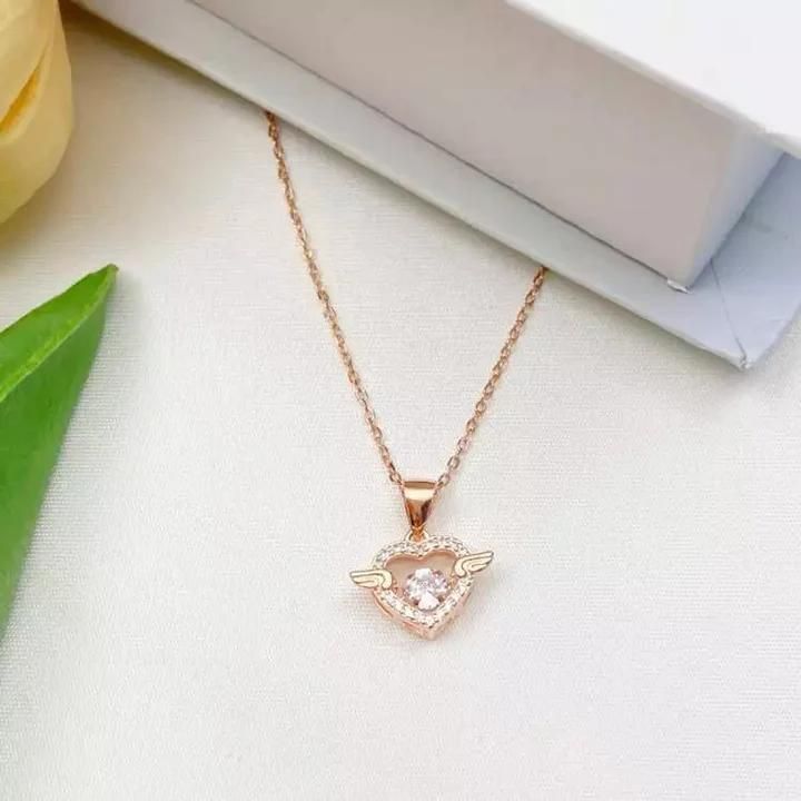 Rose Gold Heart Wing Necklace