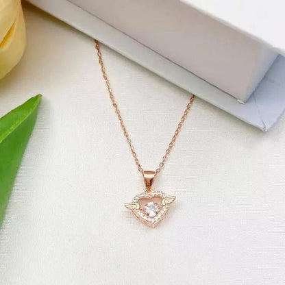 Rose Gold Heart Wing Necklace